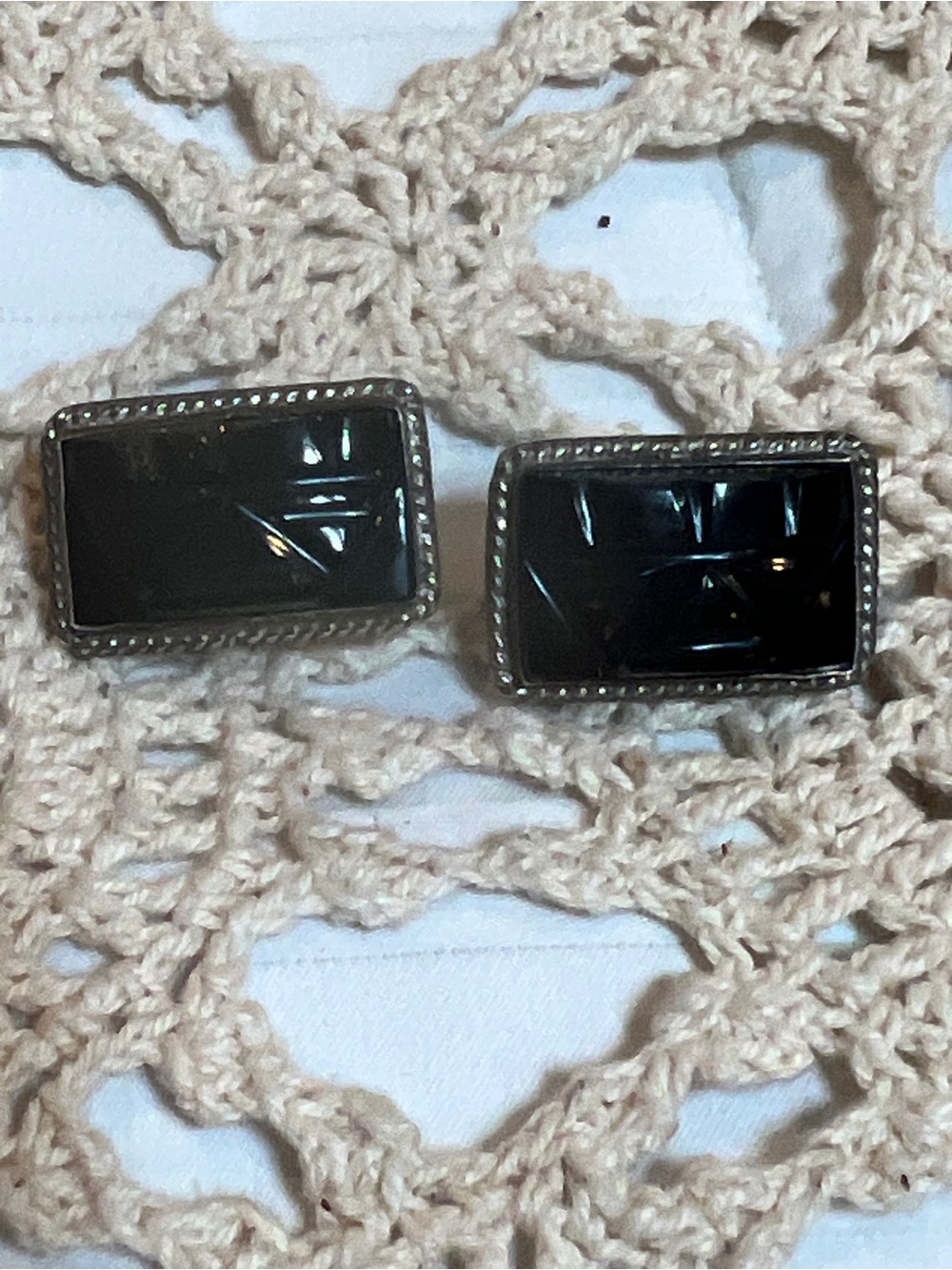 Vintage Sterling Silver Black Onyx Aztec Face Earrings